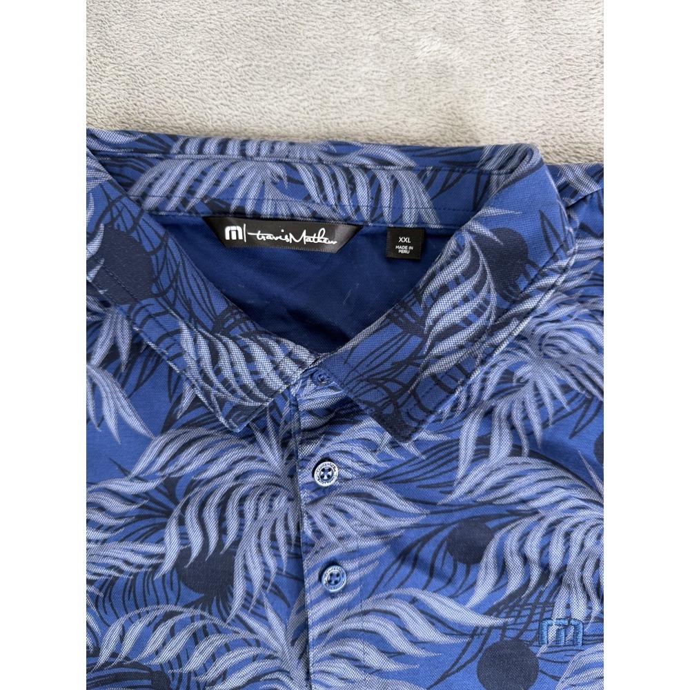 Travis Matthew Short Sleeve Polo Shirt Men's Size 2XL Blue Floral - Picture 4 of 9